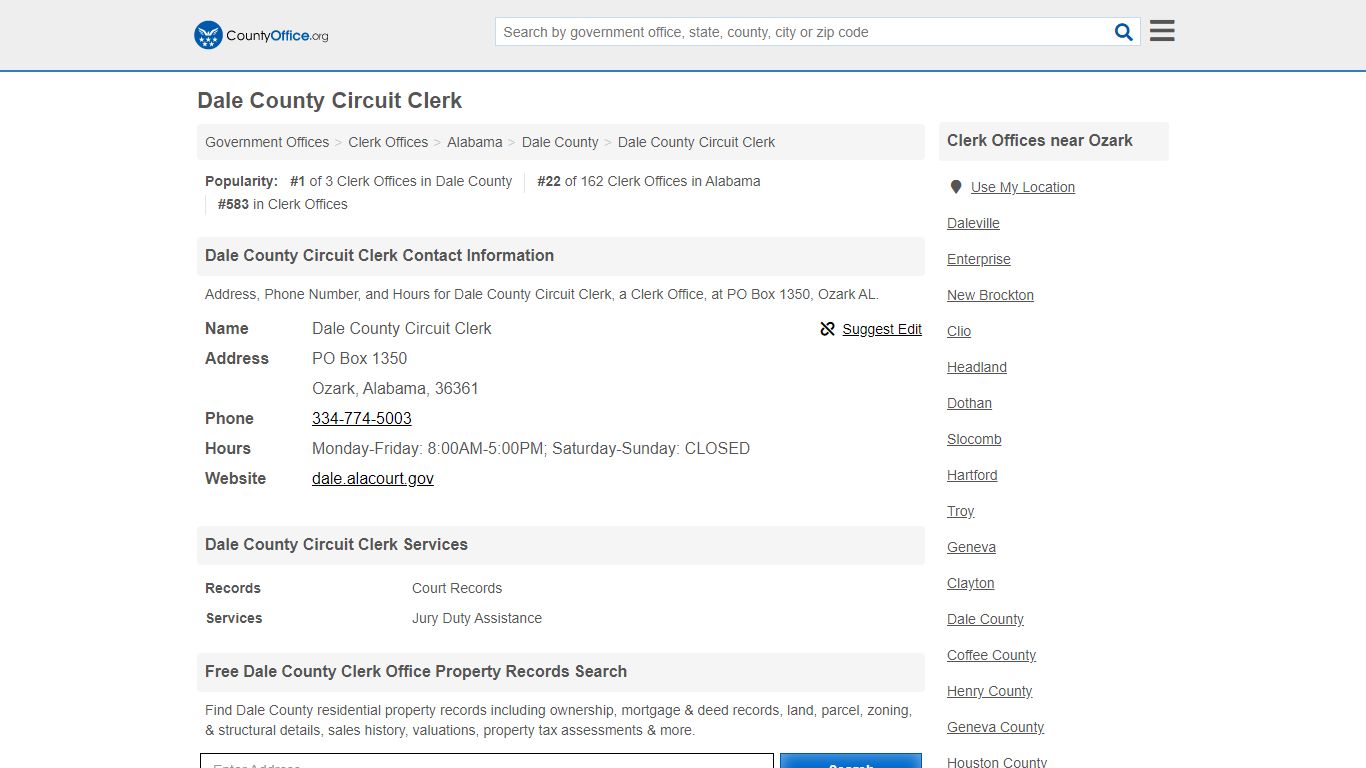 Dale County Circuit Clerk - Ozark, AL (Address, Phone, and Hours)